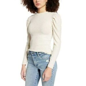 BP Nordstrom Puff Sleeve Cozy Ribbed Top Ivory Rayon Sweater 3X NWT
